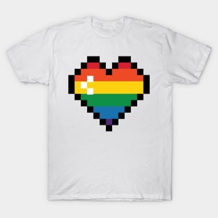 LGBTQ+ Pride Month Rainbow Pixel Heart T-Shirt